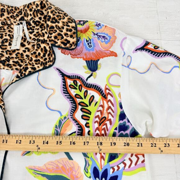 Anthropologie X Sarah Gordon Flannel Pajama Top Size Small Floral Humming Bird - Picture 12 of 16